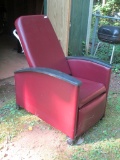 Burgundy Upholstered Adjustable Hospital Chair.  Indentations in Seat & Minor Wear