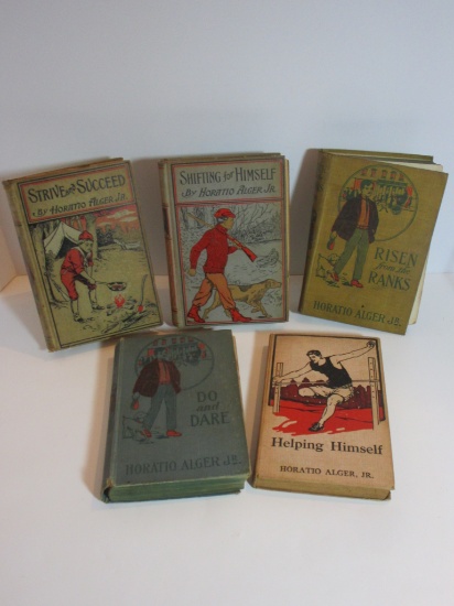 Lot - Vintage Books by Horatio Alger Jr.  Helping Himself, Risen From the Ranks,