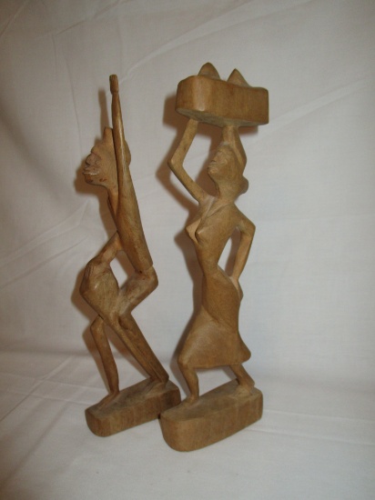Lot - Carved Wooden African Style Figures  11 1/2" & 13"