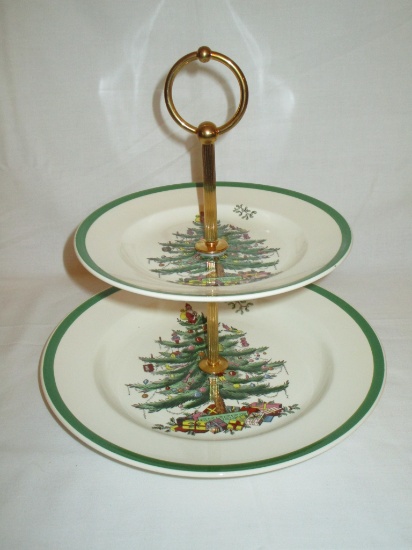 Spode Christmas Tree 2-Tiered Tidbit Tray Approx.  9 1/2"