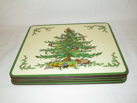 Lot - 7  Cork Back Placemats w/Spode Christmas Tree Pattern   7 1/2" x 8 1/2"