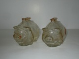 2 Small Vintage Amber Glass Piggy Banks