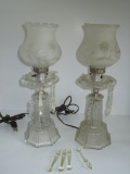 Pair Boudoir Lamps w/Frosted Shades & Plastic Prisms
