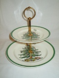 Spode Christmas Tree 2-Tiered Tidbit Tray Approx.  9 1/2