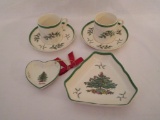 Lot - Misc. Spode Christmas Tree Dishes - Demitasse Cups & Saucers, Pin Dish & Other