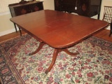 Mahogany Duncan Phyfe Style Double Pedestal Drop Leaf Dining Table