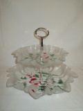 2 Tiered Glass Serving Dish w/Christmas Design