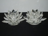 Pair of Crystal Lotus Blossom Candle Holders  5