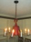 8 Arm Tin Colonial Style Chandelier w/Candlestick Style Lights - Painted Red