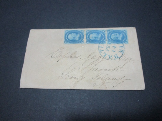 Scott 9 - Post Civil Wat Cover w/3 Stamps Dated February 14 Baltimore