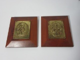 Pr. Brass Plaques in Relief on PineBoards Overall 6 1/2