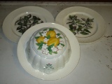 Lot - 3 Hand Colored Dinner Plates & 1 Le Cordon Bleu Mold