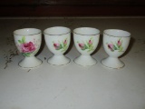 Lot - 4 Porcelain Eggs Cups w/Moss Rose Design