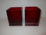 Pair Ruby Glass Candleholders