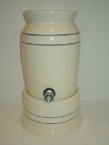 Ceramic Blue Banded Drink Cooler w/Push Button Spigot.  Approx. 2 Gal.