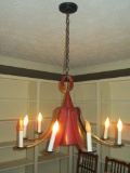 8 Arm Tin Colonial Style Chandelier w/Candlestick Style Lights - Painted Red