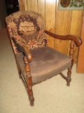 Depression Era Arm Chair w/ Upholstered Seat & Back