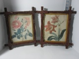 Pr. Vintage Folk Art Frames w/Floral Prints.  Overall 15