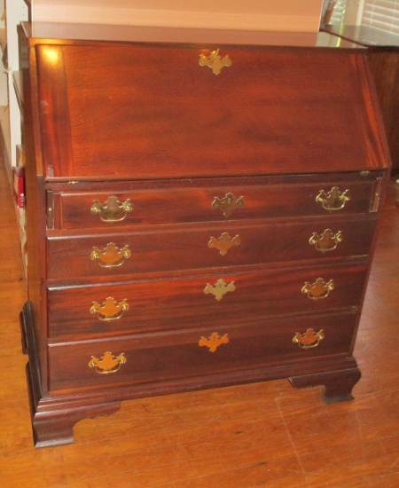 Mahogany Drop Front Secretary w/ Tradiontal Pulls & Pidgeon Holes