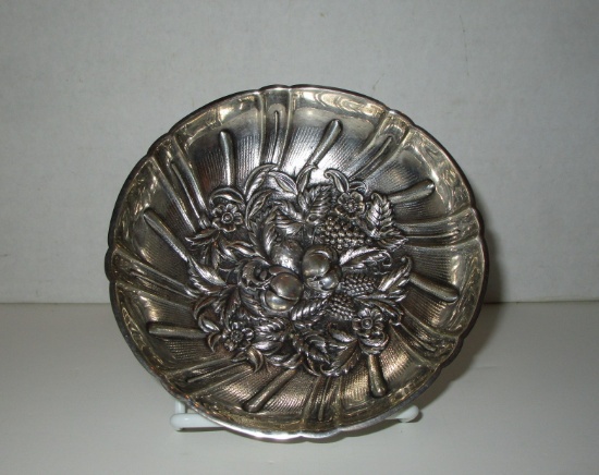 S. Kirk & Son Sterling Footed Bowl w/ Berry & Floral Design in Relief - 5 3/4"