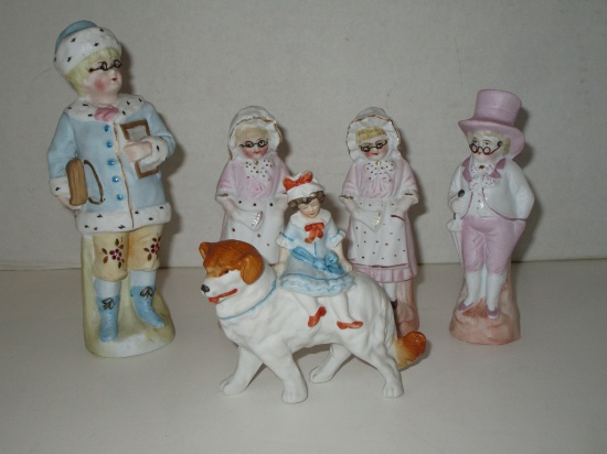 Lot Hand Painted Bisque figurines 5", 7", 5 1/4" , 4 1/4"