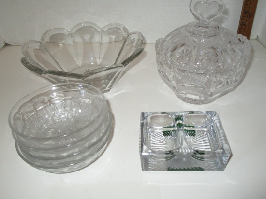 Lot - Misc Glassware - Berry Bowls, Covered candy Dish, Etc.