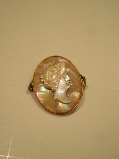Carved Mother of Pearl Cameo Brooch - Missing Pin - Beautiful!