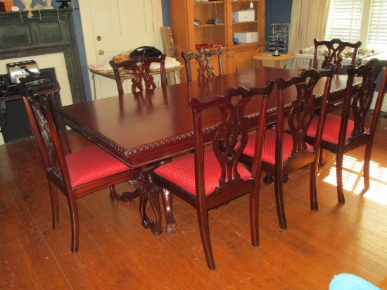 Beautiful Indonesian Mahogany Double Pedestal Dining Table & 6 Chairs