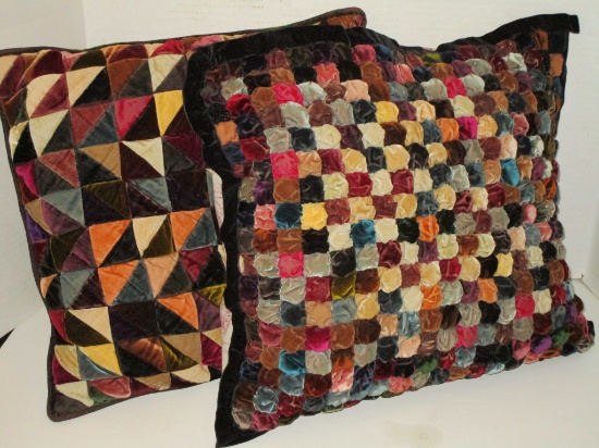 Lot - 2 Quilt Top Accent Pillows - 14" Square - few tears on both