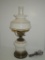Vintage Design Lamp.  Brass Finish w/Milk Glass Font and Matching Globe
