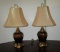 Pair Brass Urn Shaped Lamps w/Cloth Shade Very Heavy