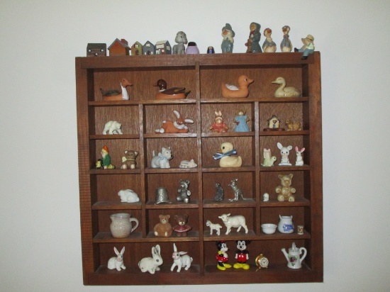 Miniature Figurines & Hanging Wooden Shelf 15" x 16"