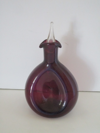 Blenko Amethyst Pinched 9 1/4" Glass Decanter w/Clear Stopper