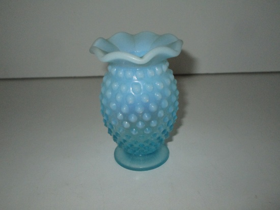 Fenton 3 5/8" Blue Opalescent Hobnail Bud Vase