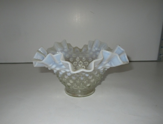 Fenton 7" White Opalescent Hobnail Bowl