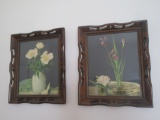Pair Vintage Floral Prints Framed Approx. 13 1/2