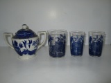 Lot Blue Willow Pattern Juice Glasses Not Marked,