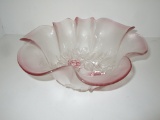 Pink Glass Bowl w/Floral Design 10 1/2