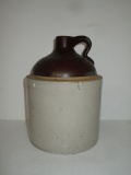 Pottery Jug w/Handle Brown & Cream Glaze.  9 7/8