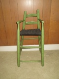 Shaker Style Childs High Chair w/Black Woven Seat Painted Green