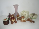 Lot Misc. Ceramic Bears, Glass Vase, etc.