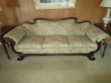 Victorian Style Sofa w/Mahogany Carved Trim & Floral Upholstery