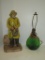 Lot - Ship in a Bottle Accent Lamp & Ceramic Fisherman
