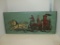 Hand painted Wooden Wall Plaque w/Horse Drawn Fire Engine Scene