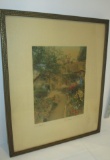 Wallace Nutting Signed Hand colored Print Titled Larkspur