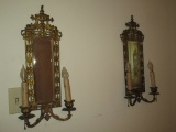 Pair Victorian Brass Mirrored Wall Sconces