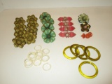 Lot Misc Vintage Push Pin Tie Backs & Five Glass Napkin Rings