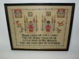 Vintage Cross Stitch Wall Hanging w/a verse from Jesus Love Me