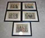 Lot - Godey's Hand Colored Fashion Prints - 5 Prints in Total