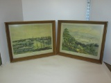 Pair Vintage Prints 1- The Catskill Mountains  1- View of New York